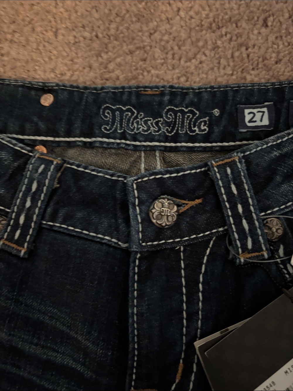 Miss Me Dark Indigo Bootcut Jeans with Gold Embroidery and Studs - Picture 5 of 13